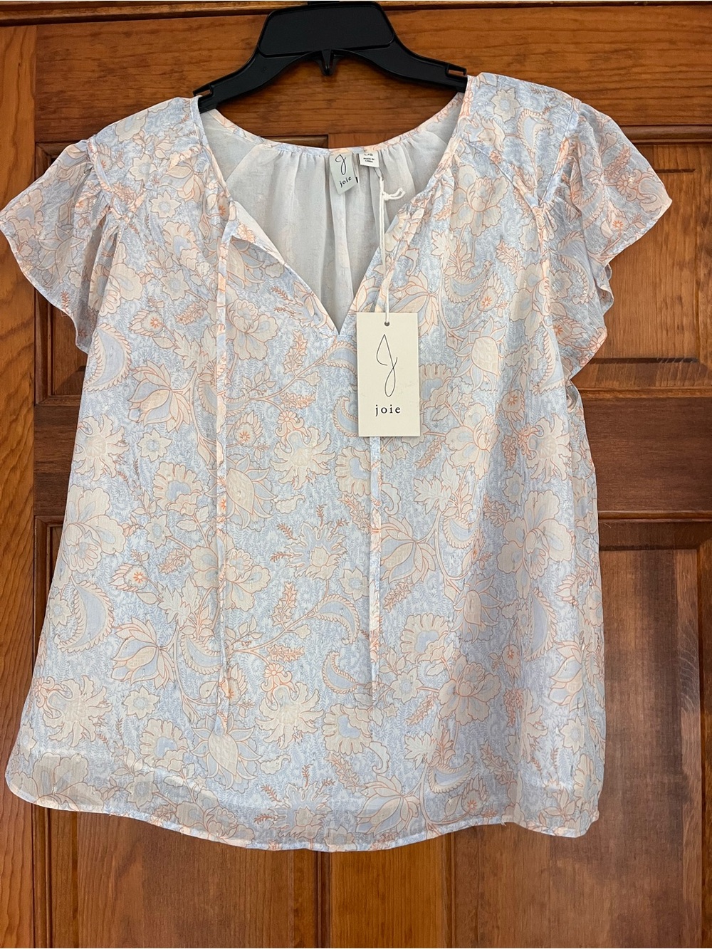 Joie Floral Cap Sleeve Blouse in Light Blue and Peach
